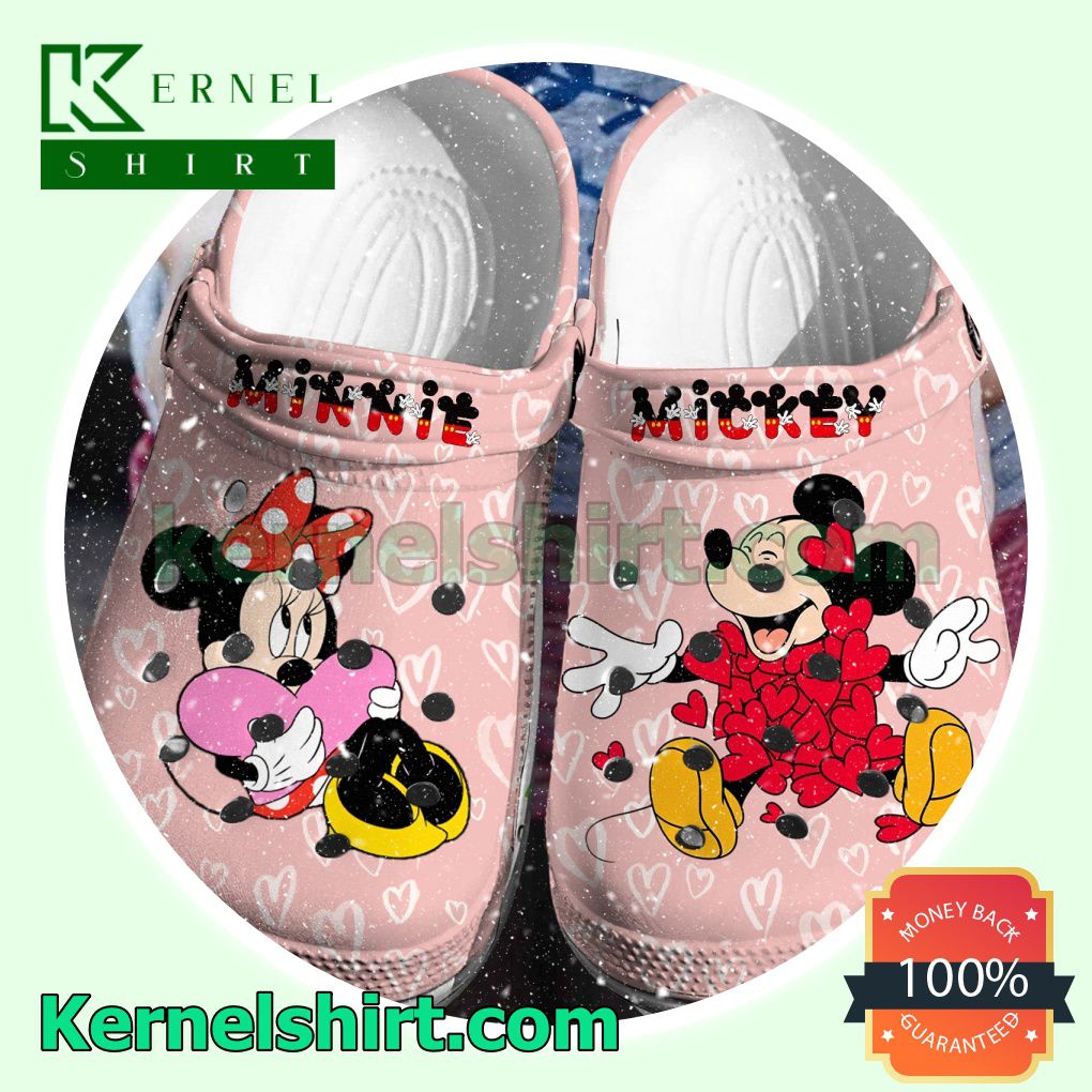 Mickey And Minnie Hearts Pattern Clogs Shoes Slippers Sandals