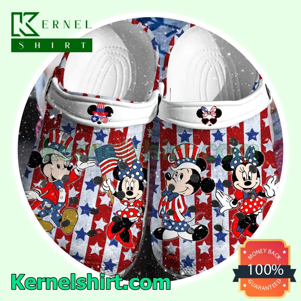 Mickey And Minnie July 4th American Flag Clogs Shoes Slippers Sandals