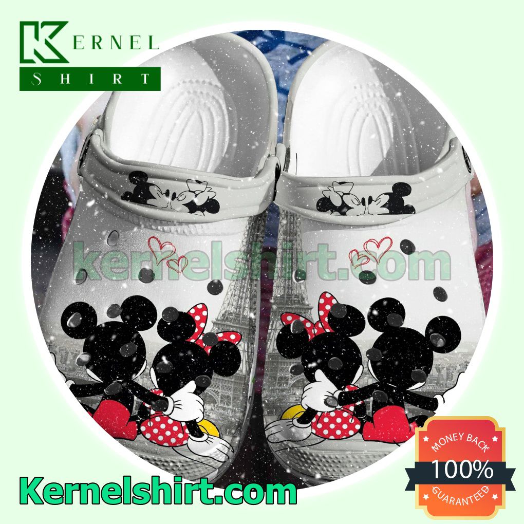 Mickey And Minnie Looking At Eiffel Tower Clogs Shoes Slippers Sandals