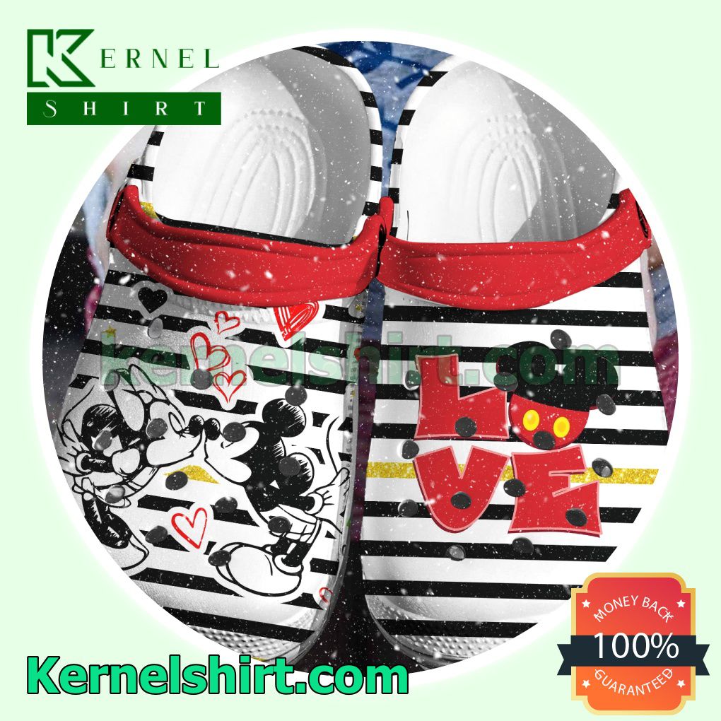 Mickey And Minnie Love Black And White Stripes Clogs Shoes Slippers Sandals