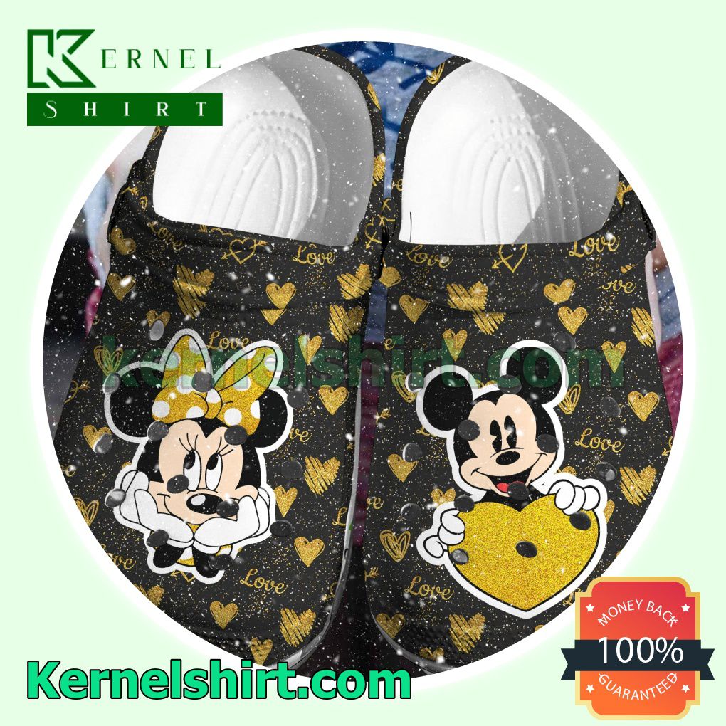 Mickey And Minnie Love Glitter Clogs Shoes Slippers Sandals