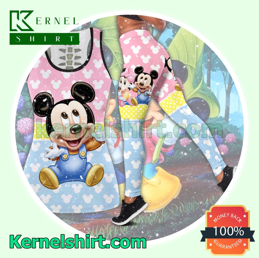 Mickey And Minnie Pink Yellow And Blue Hooded Sweatshirt Women Legging