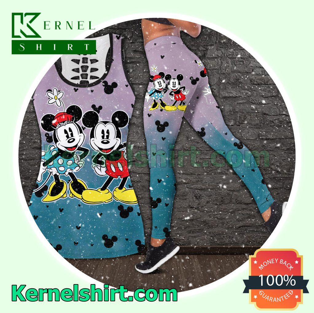 Mickey And Minnie Purple And Blue Hooded Sweatshirt Women Legging