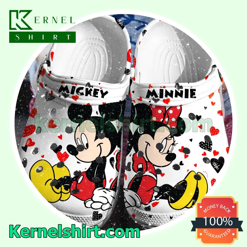 Mickey And Minnie Sit Back To Back Clogs Shoes Slippers Sandals