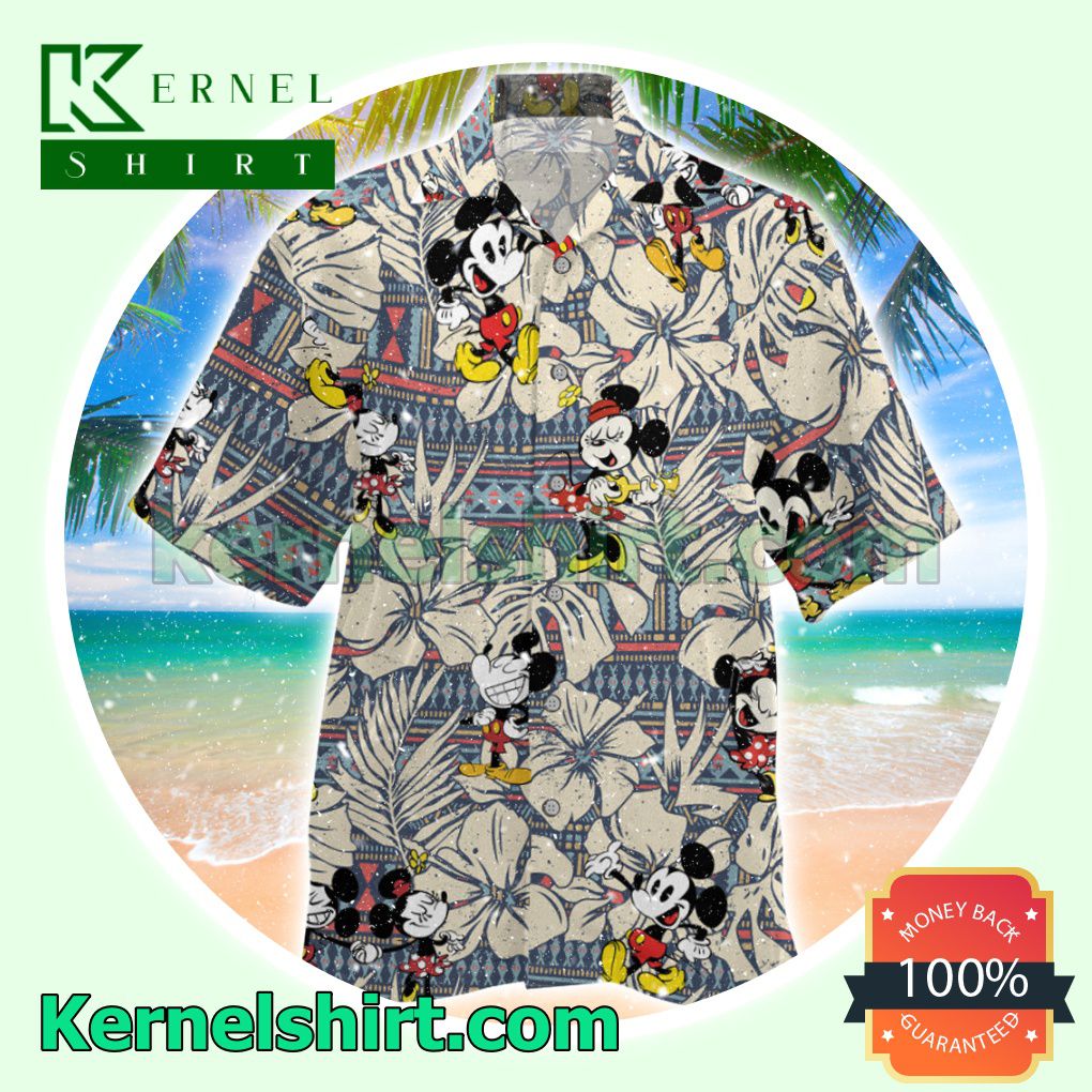 Mickey And Minnie Tribal Pattern Summer Short Sleeve Shirt