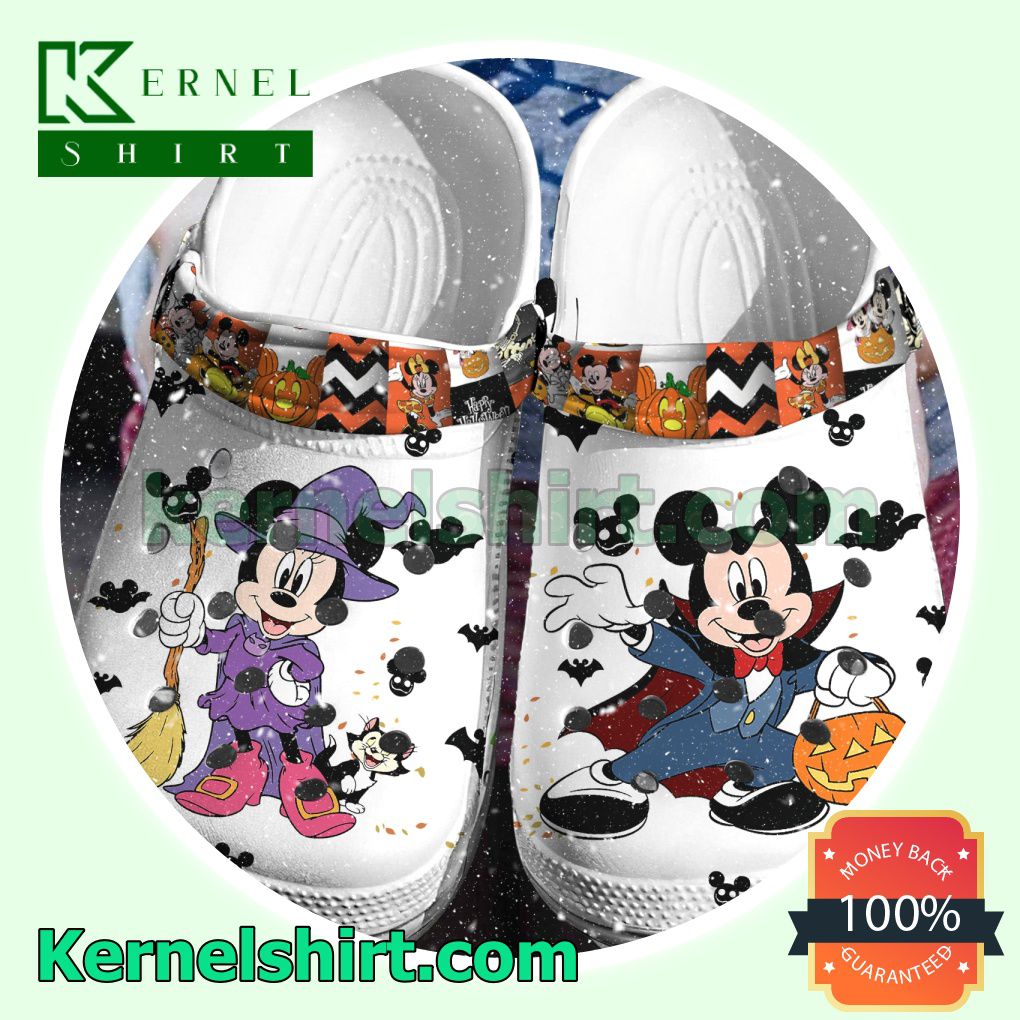 Mickey And Minnie Witch Pumpkin Halloween White Clogs Shoes Slippers Sandals