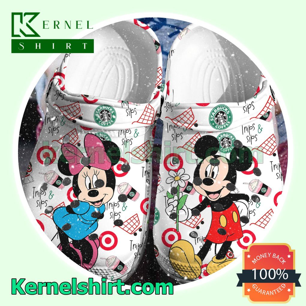 Mickey And Minnie With Starbucks Trips And Sips Clogs Shoes Slippers Sandals