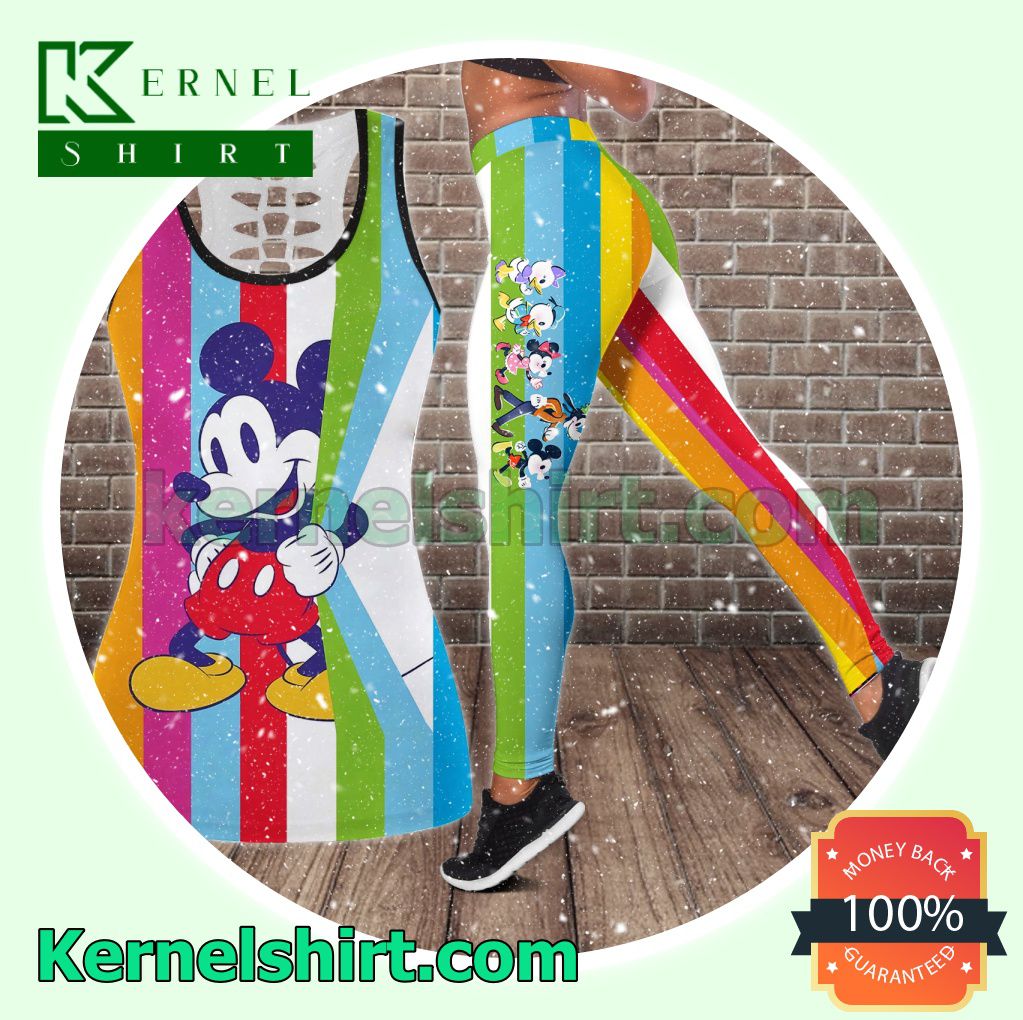 Mickey Colorful Vertical Stripes Hooded Sweatshirt Women Legging