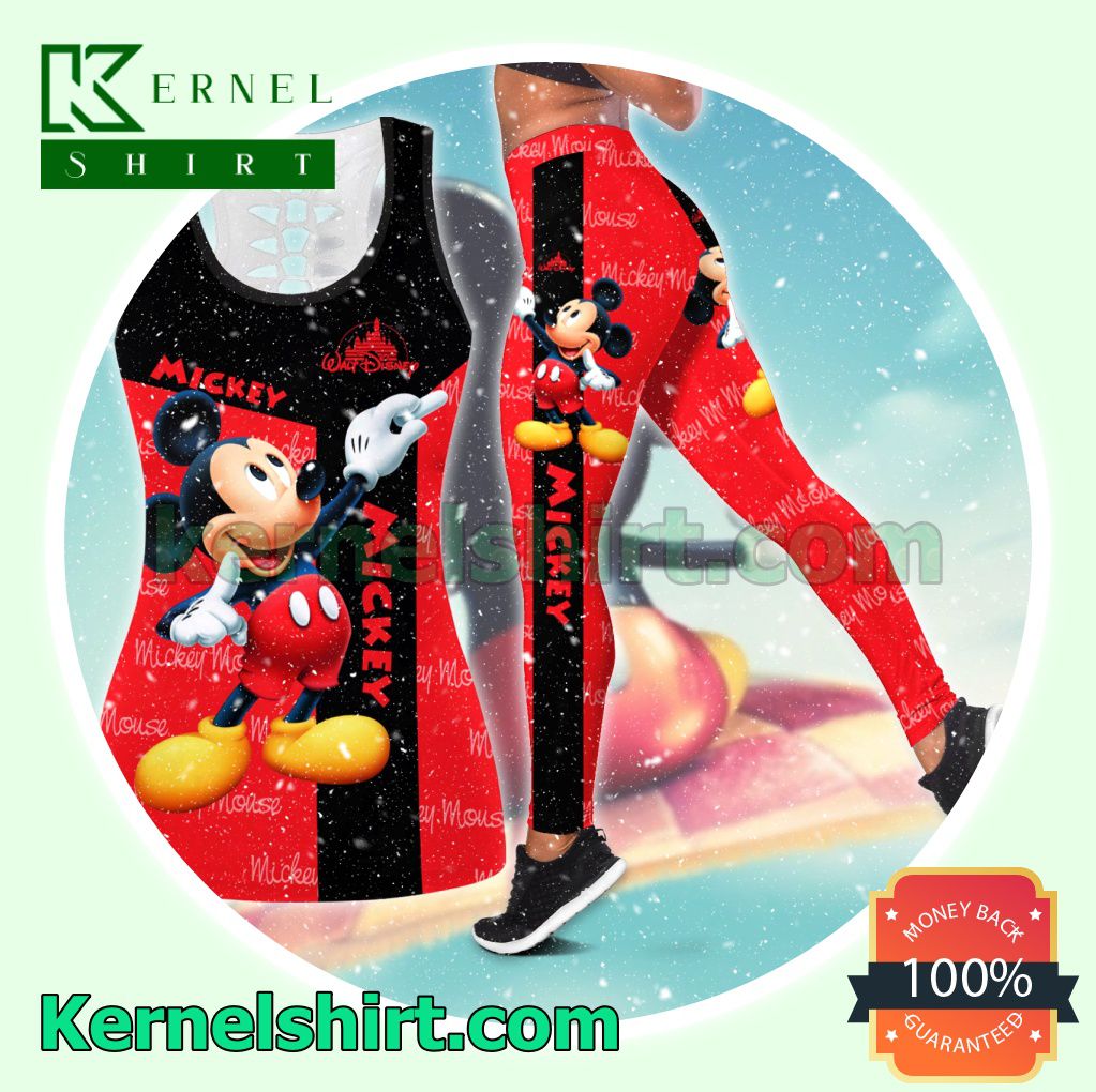 Mickey Disney Black And Red Hooded Sweatshirt Women Legging