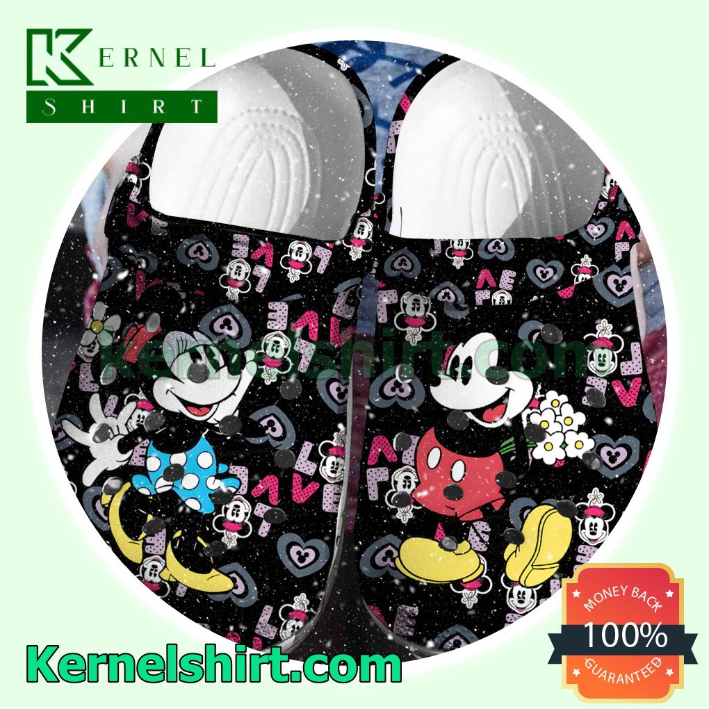 Mickey Minnie Love Black Clogs Shoes Slippers Sandals