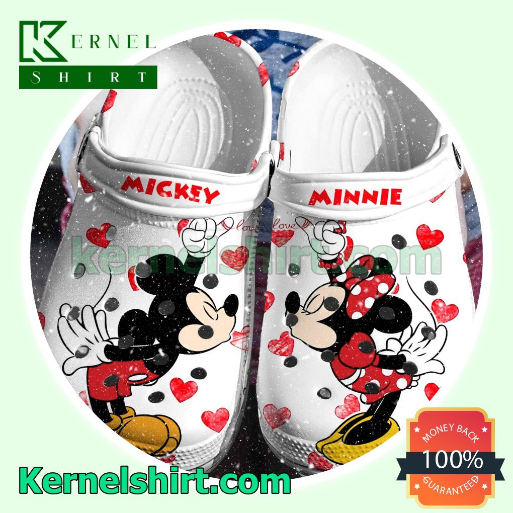 Mickey Minnie Love White Clogs Shoes Slippers Sandals