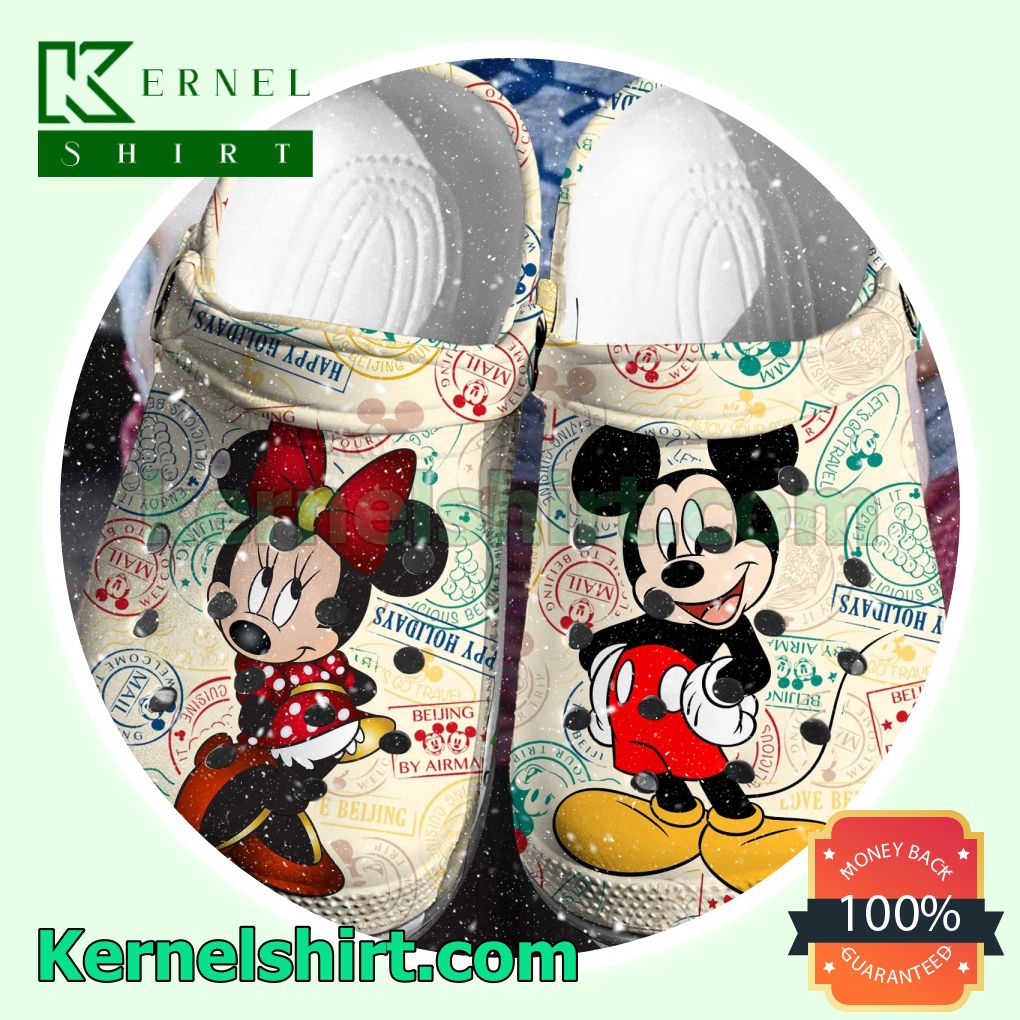 Mickey Mouse And Minnie Mouse Happy Holidays Clogs Shoes Slippers Sandals