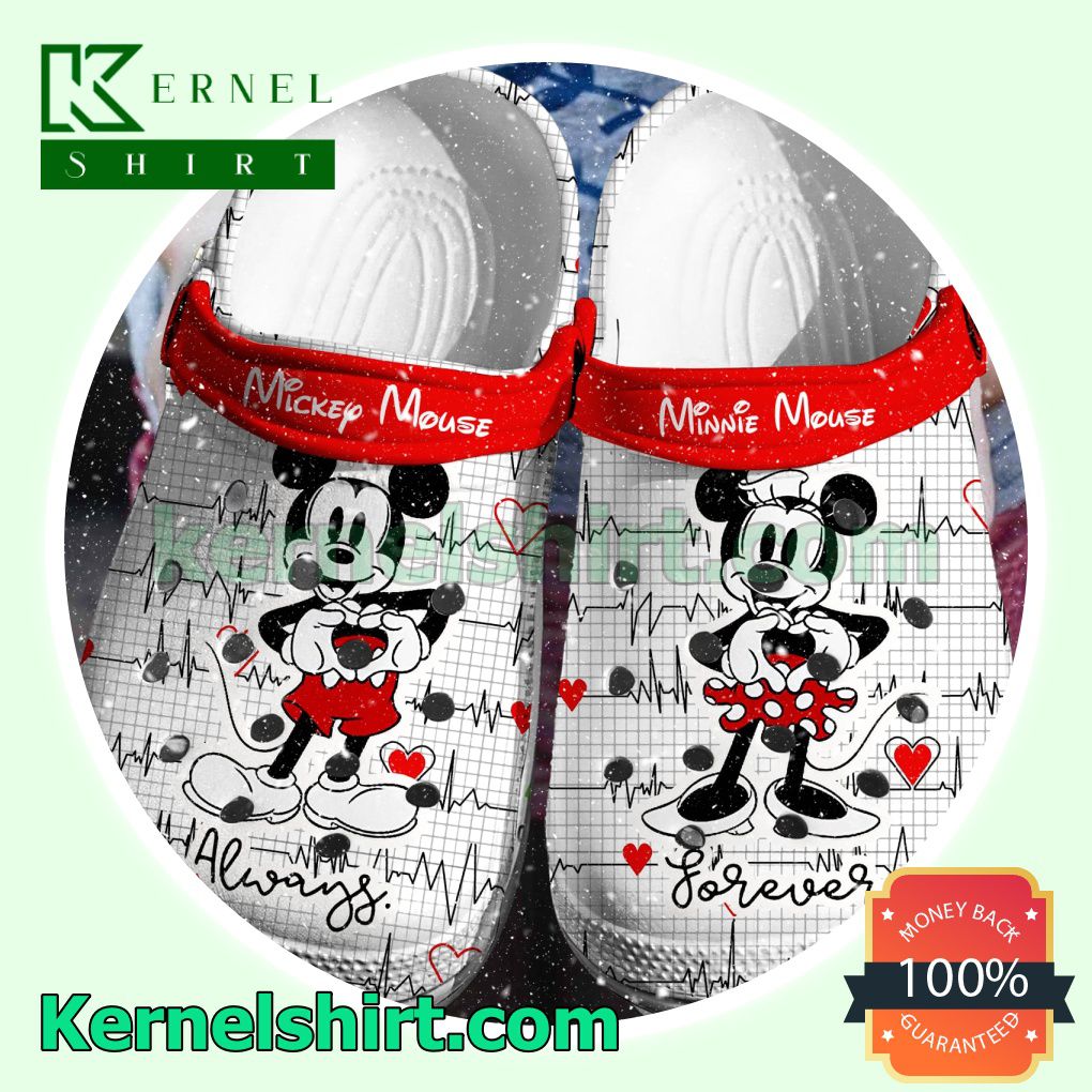 Mickey Mouse And Minnie Mouse Heartbeat Always Forever Clogs Shoes Slippers Sandals