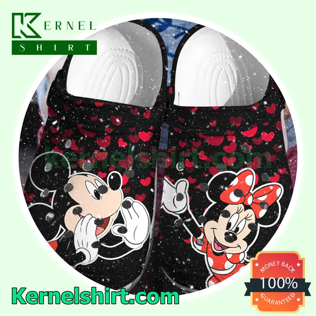 Mickey Mouse And Minnie Mouse Red Heart Black Clogs Shoes Slippers Sandals