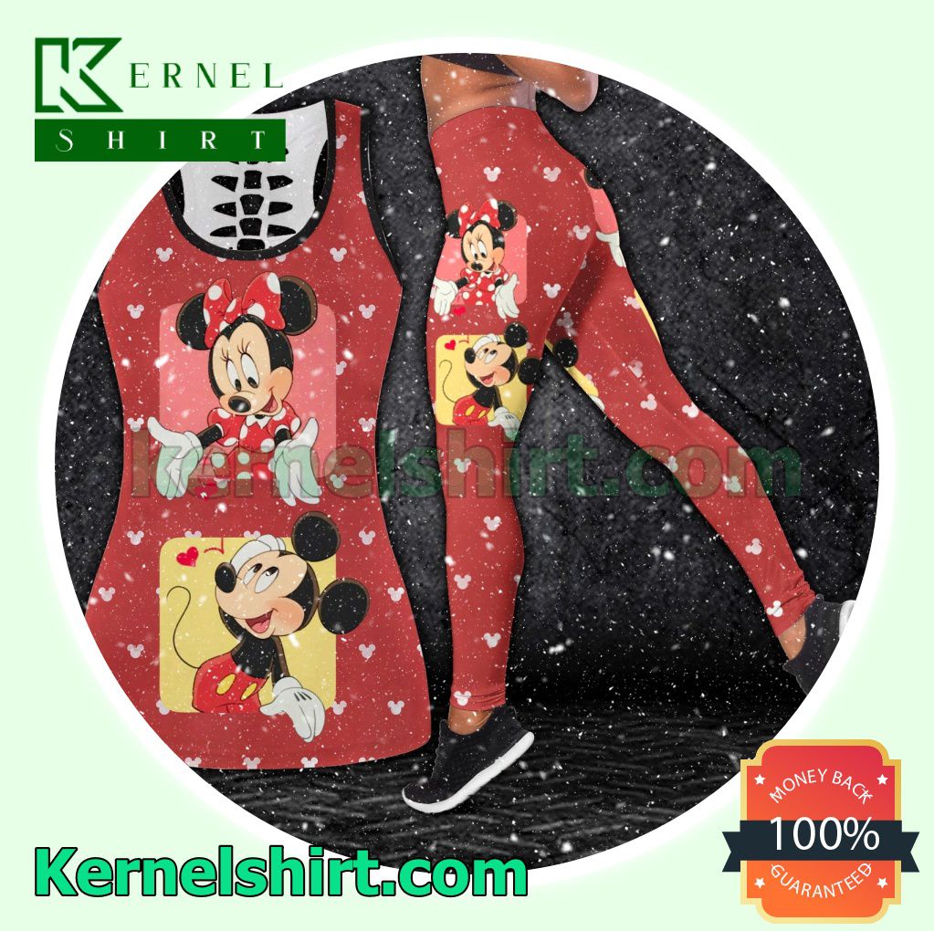 Mickey Mouse And Minnie Mouse Red Hooded Sweatshirt Women Legging