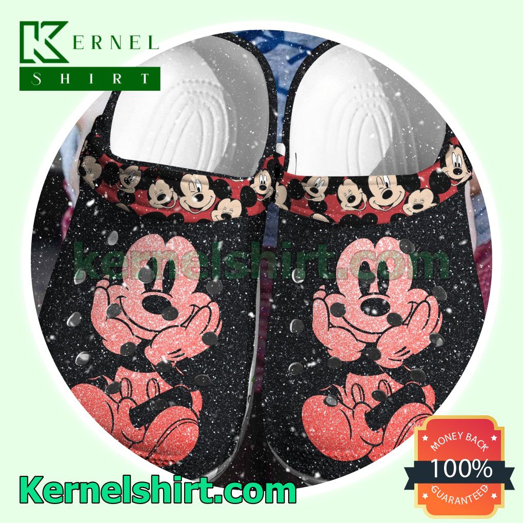 Mickey Mouse Black Red Glitter Clogs Shoes Slippers Sandals