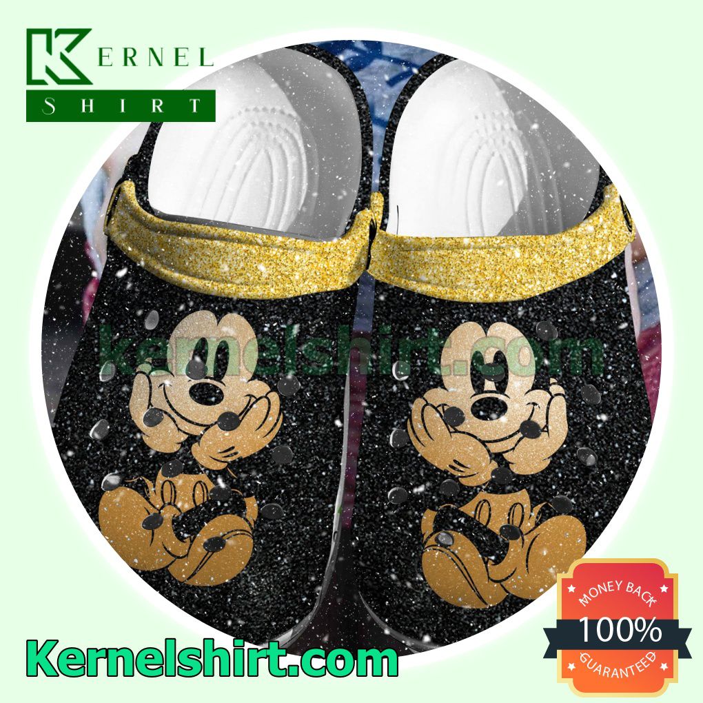 Mickey Mouse Black Yellow Glitter Clogs Shoes Slippers Sandals