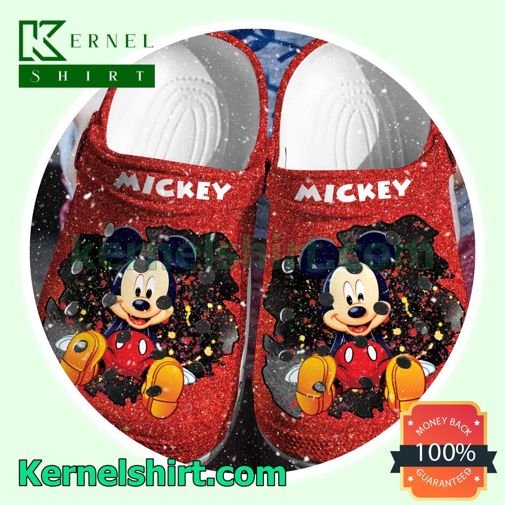 Mickey Mouse Red Glitter Clogs Shoes Slippers Sandals