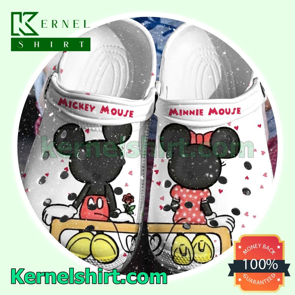 Mickey Mouse Sitting Beside Minnie Mouse Clogs Shoes Slippers Sandals