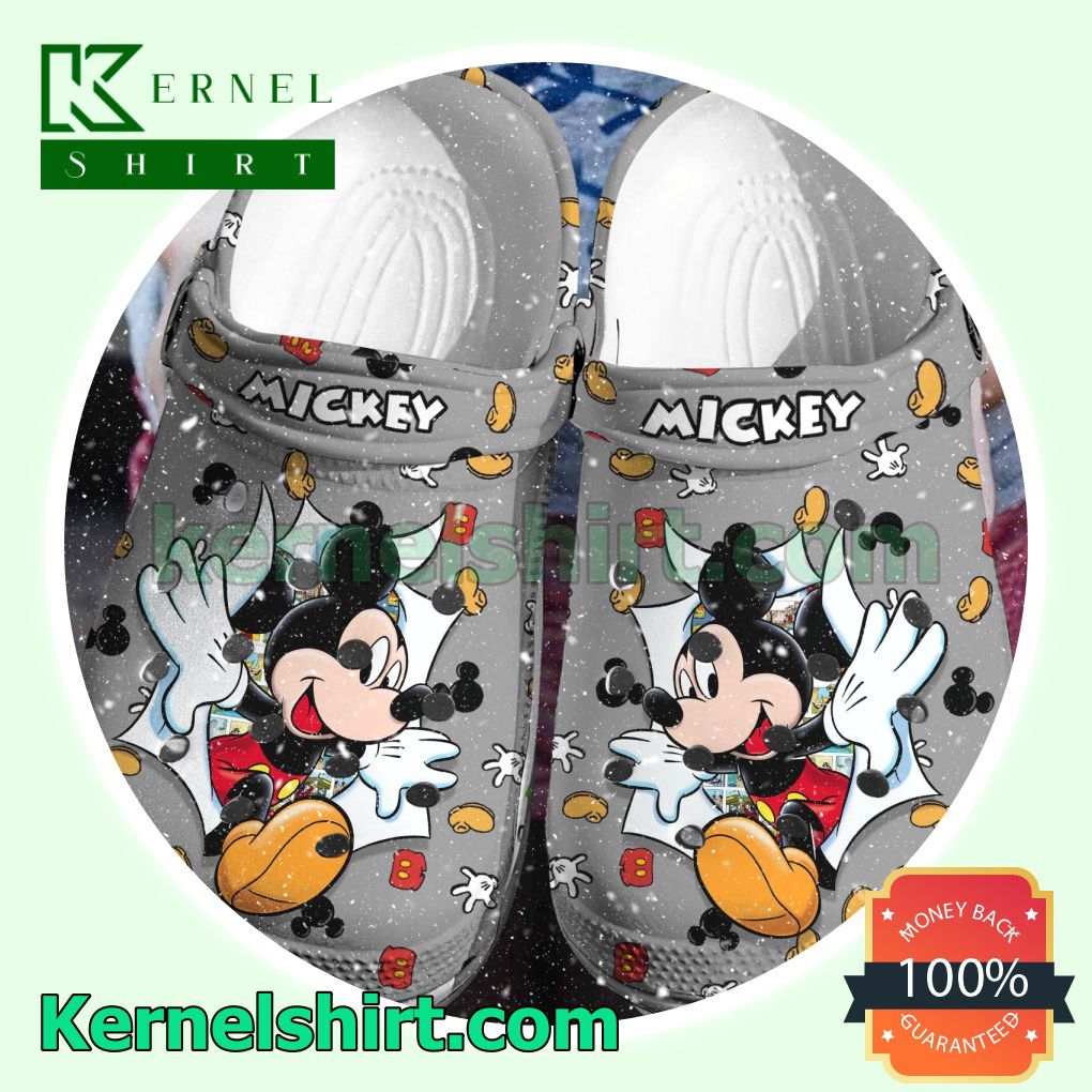 Mickey Mouse Torn Paper Grey Clogs Shoes Slippers Sandals