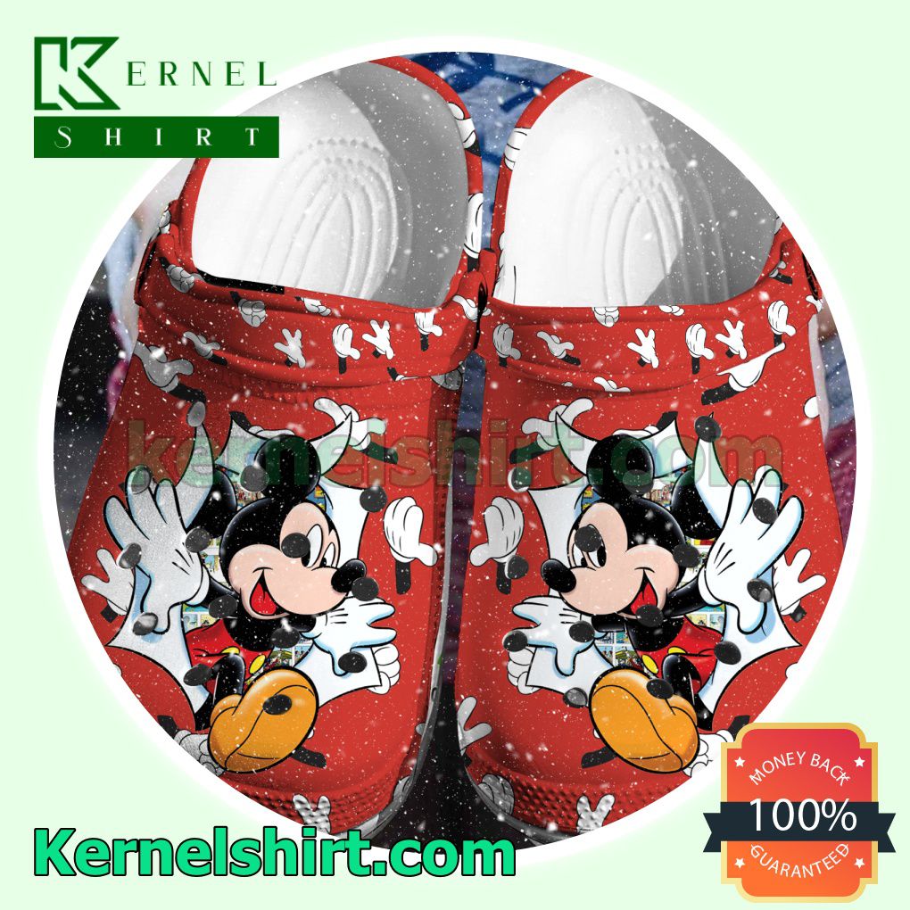 Mickey Mouse Torn Paper Red Clogs Shoes Slippers Sandals