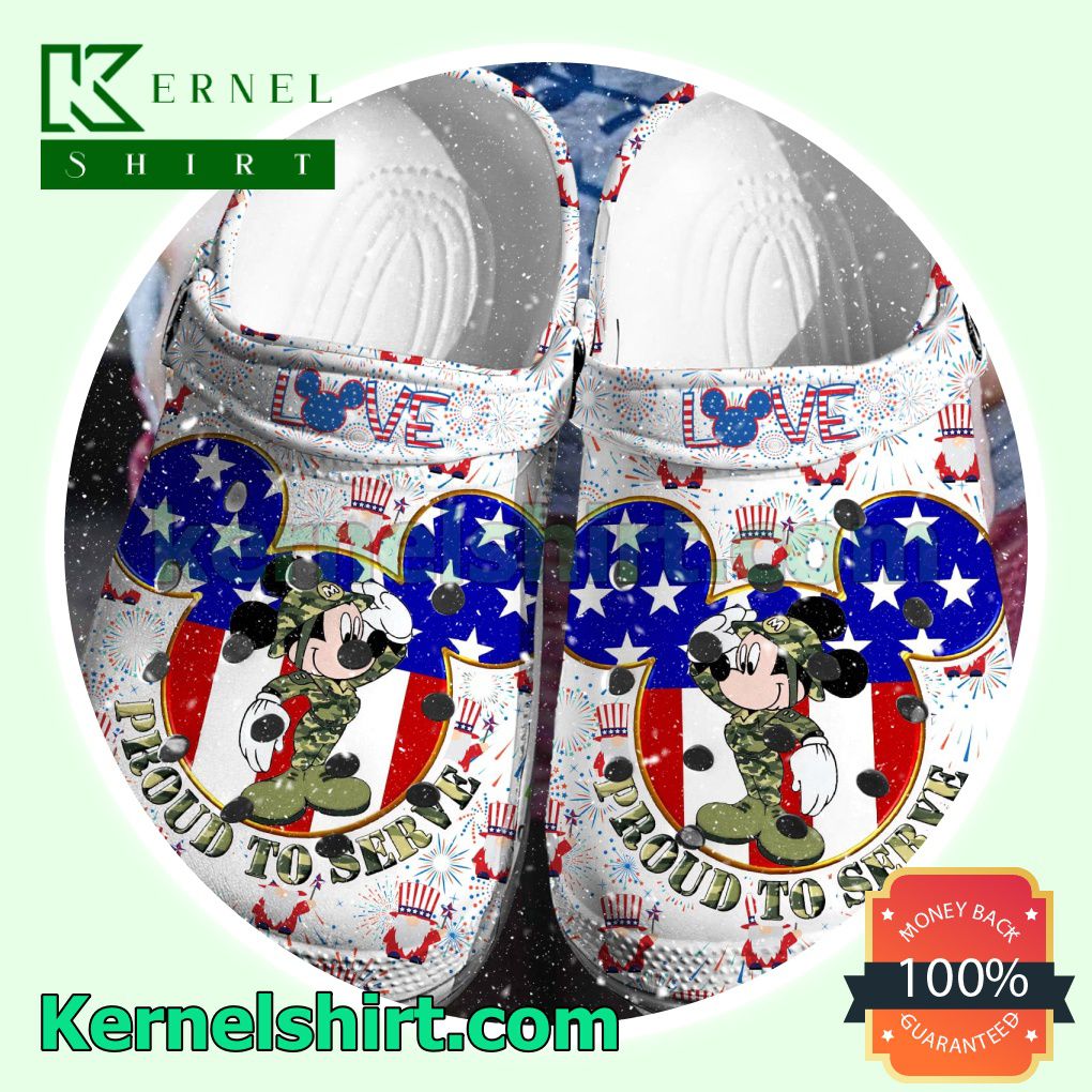 Mickey Proud To Serve July 4th Clogs Shoes Slippers Sandals