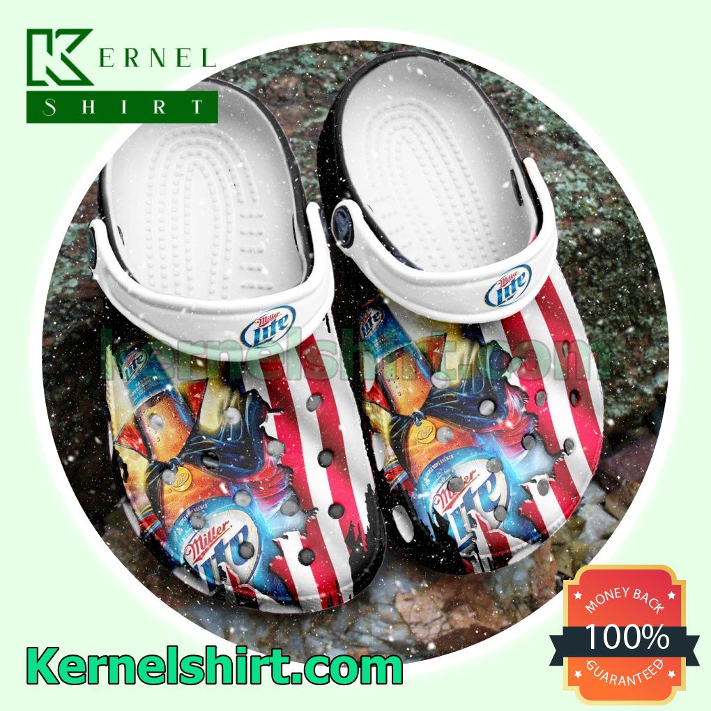 Miller Lite American Flag Clogs Shoes Slippers Sandals