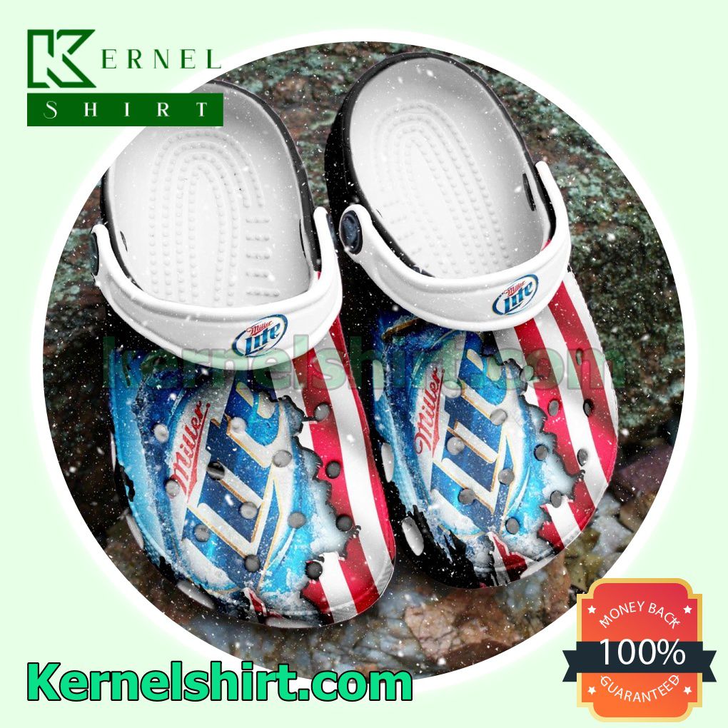 Miller Lite Beer American Flag Clogs Shoes Slippers Sandals