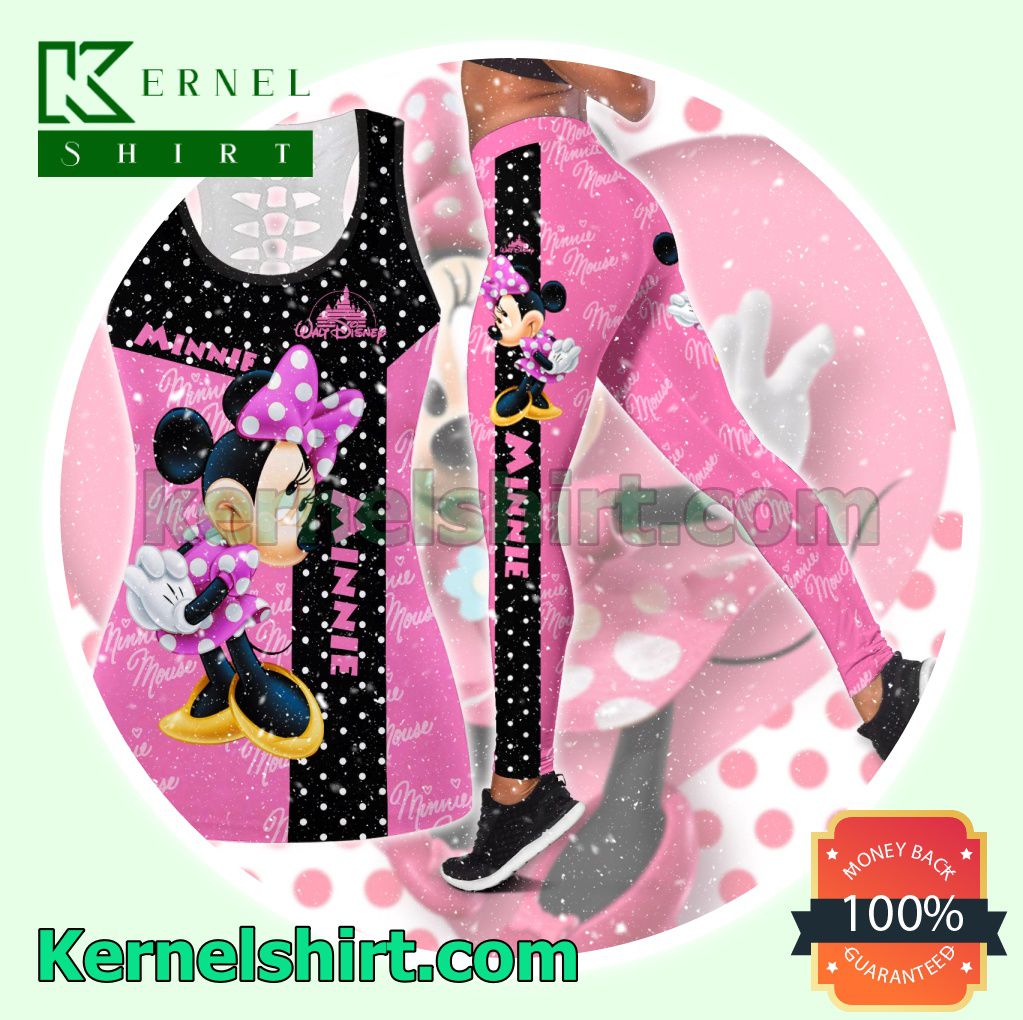 Minnie Mouse Black And Pink Hooded Sweatshirt Women Legging