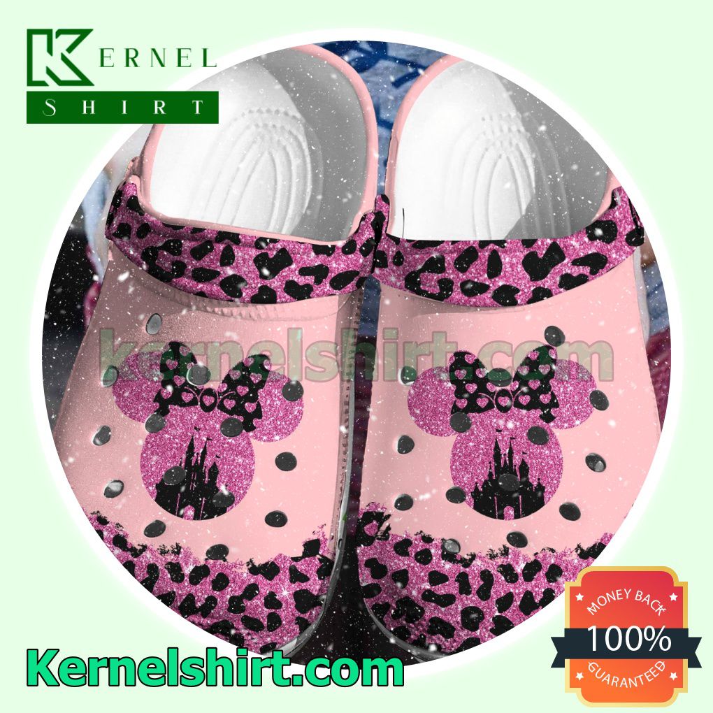 Minnie Mouse Castle Pink Leopard Spots Clogs Shoes Slippers Sandals