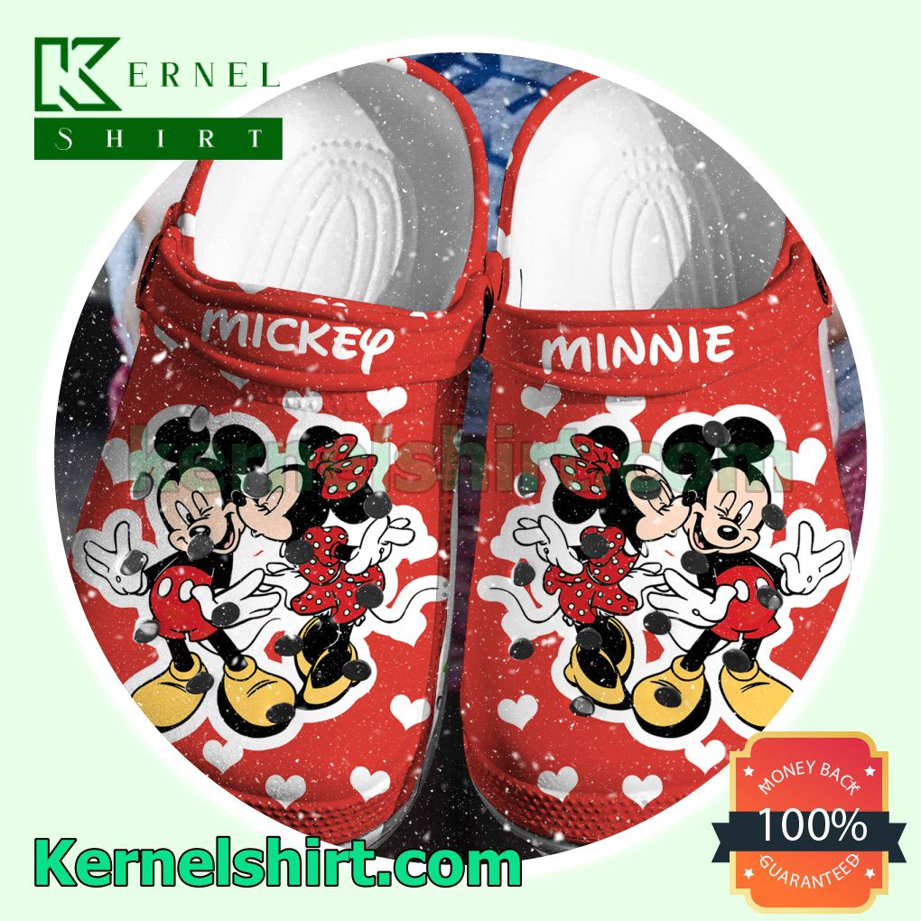 Minnie Mouse Kiss Mickey Red Clogs Shoes Slippers Sandals