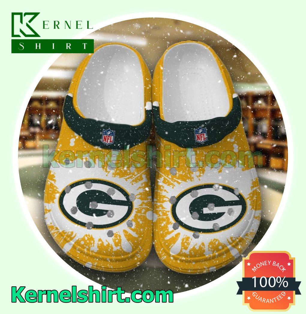 Nfl Green Bay Packer Logo Color Splash Clogs Shoes Slippers Sandals