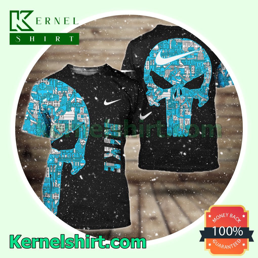 Nike Blue Pattern Skull Logo 3D T-Shirt