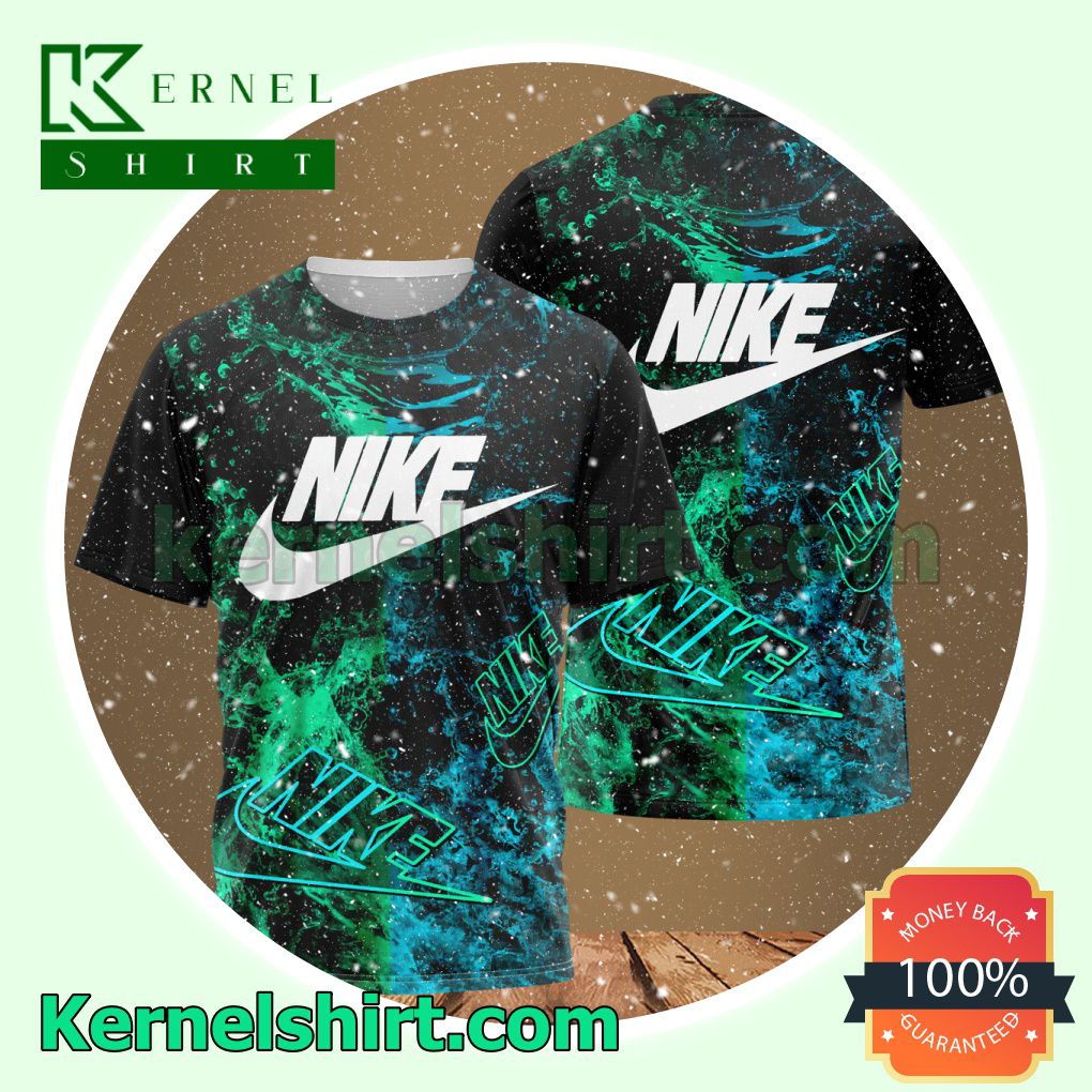 Nike Green And Blue Galaxy Logo 3D T-Shirt