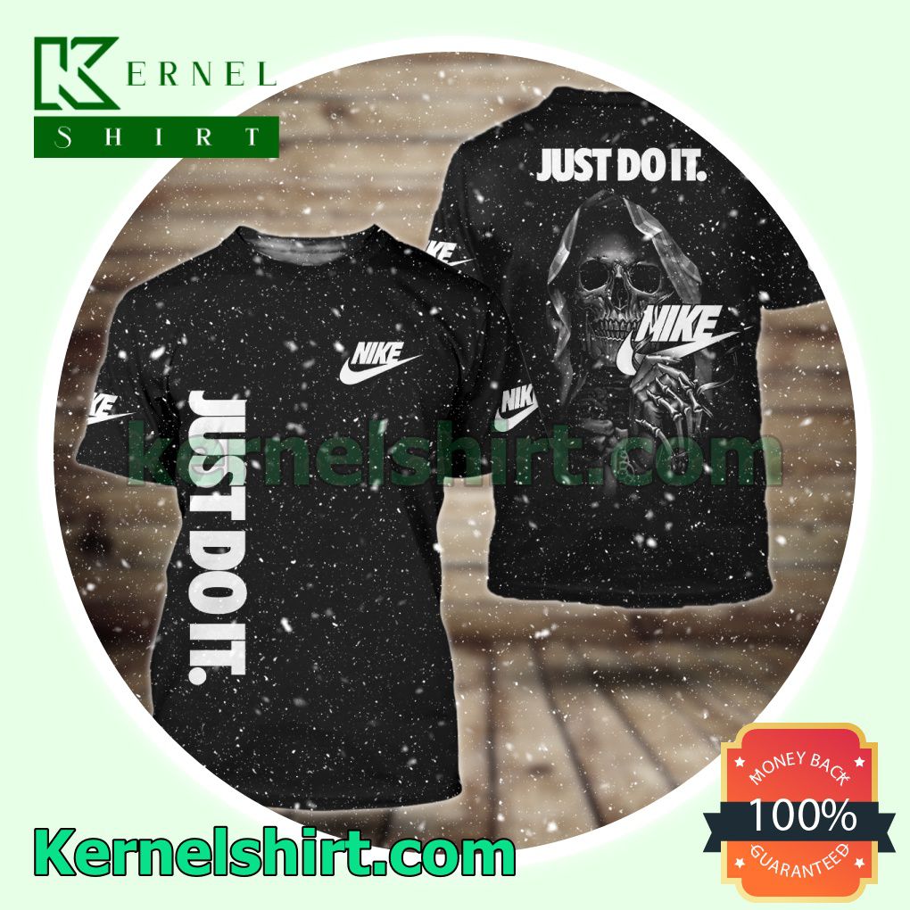 Nike Just Do It Skull Holding Logo Black Logo 3D T-Shirt