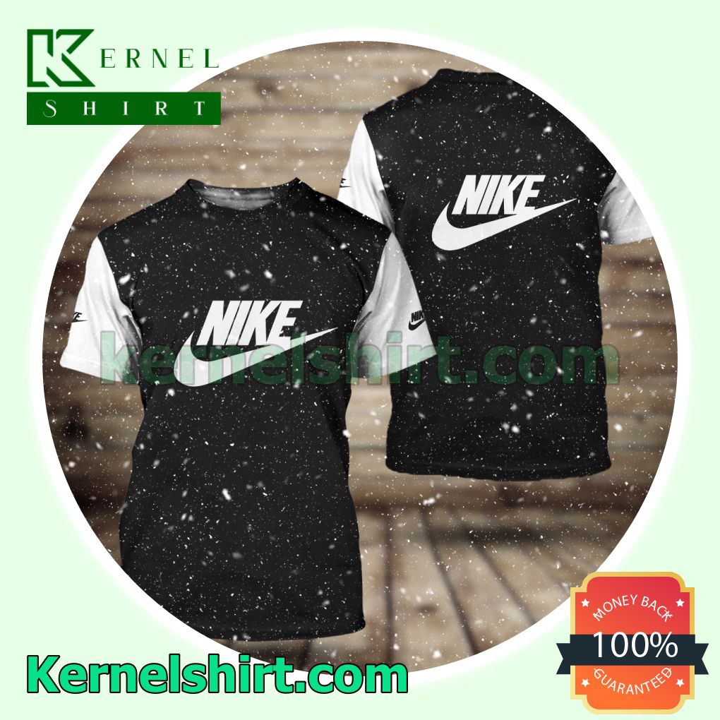 Nike Logo Center Black With White Sleeves Logo 3D T-Shirt