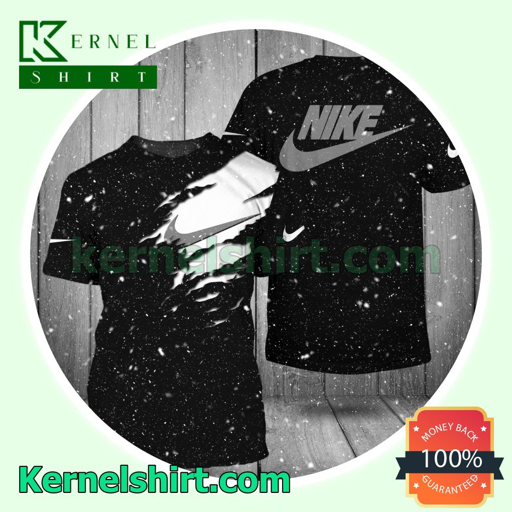 Nike Logo Torn Ripped Black Logo 3D T-Shirt