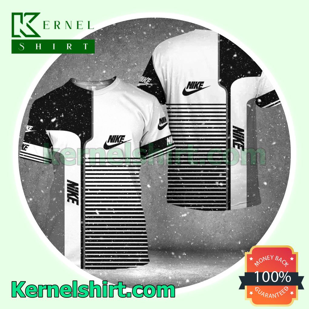 Nike Stripes Mix White And Black Logo 3D T-Shirt