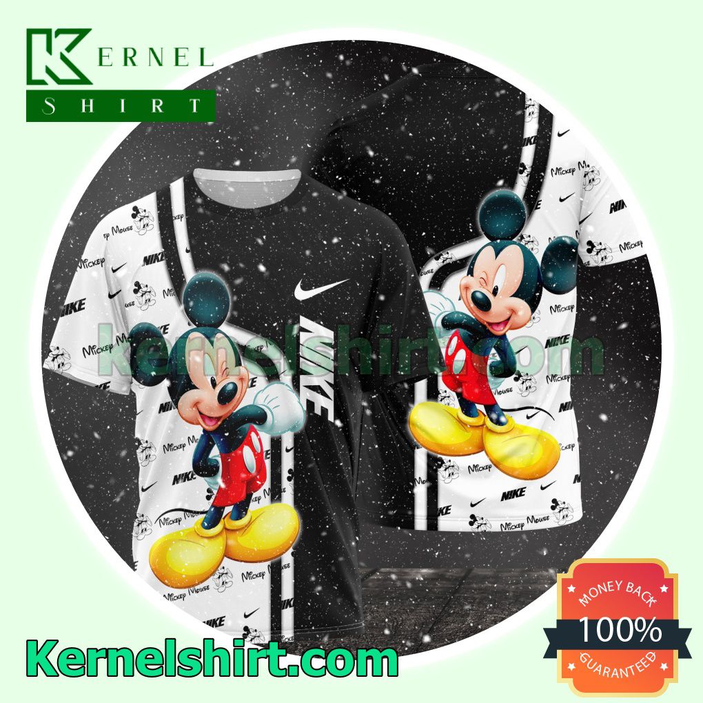 Nike With Mickey Mouse Black And White Logo 3D T-Shirt