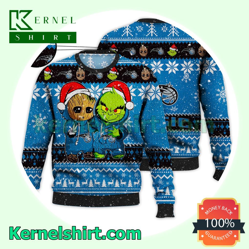Orlando Magic Baby Groot And Grinch Xmas Knitted Sweater NBA Lover