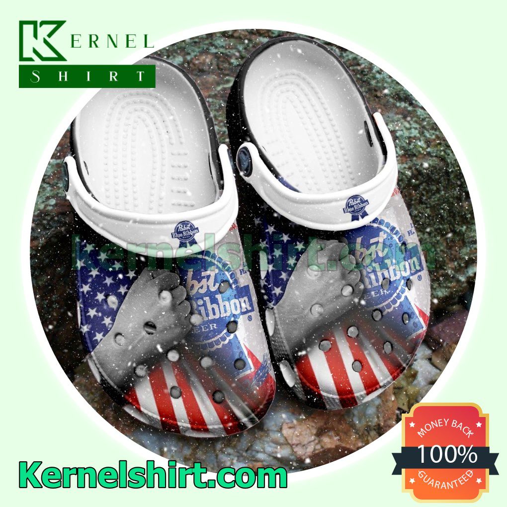 Pabst Blue Ribbon Beer American Flag Clogs Shoes Slippers Sandals