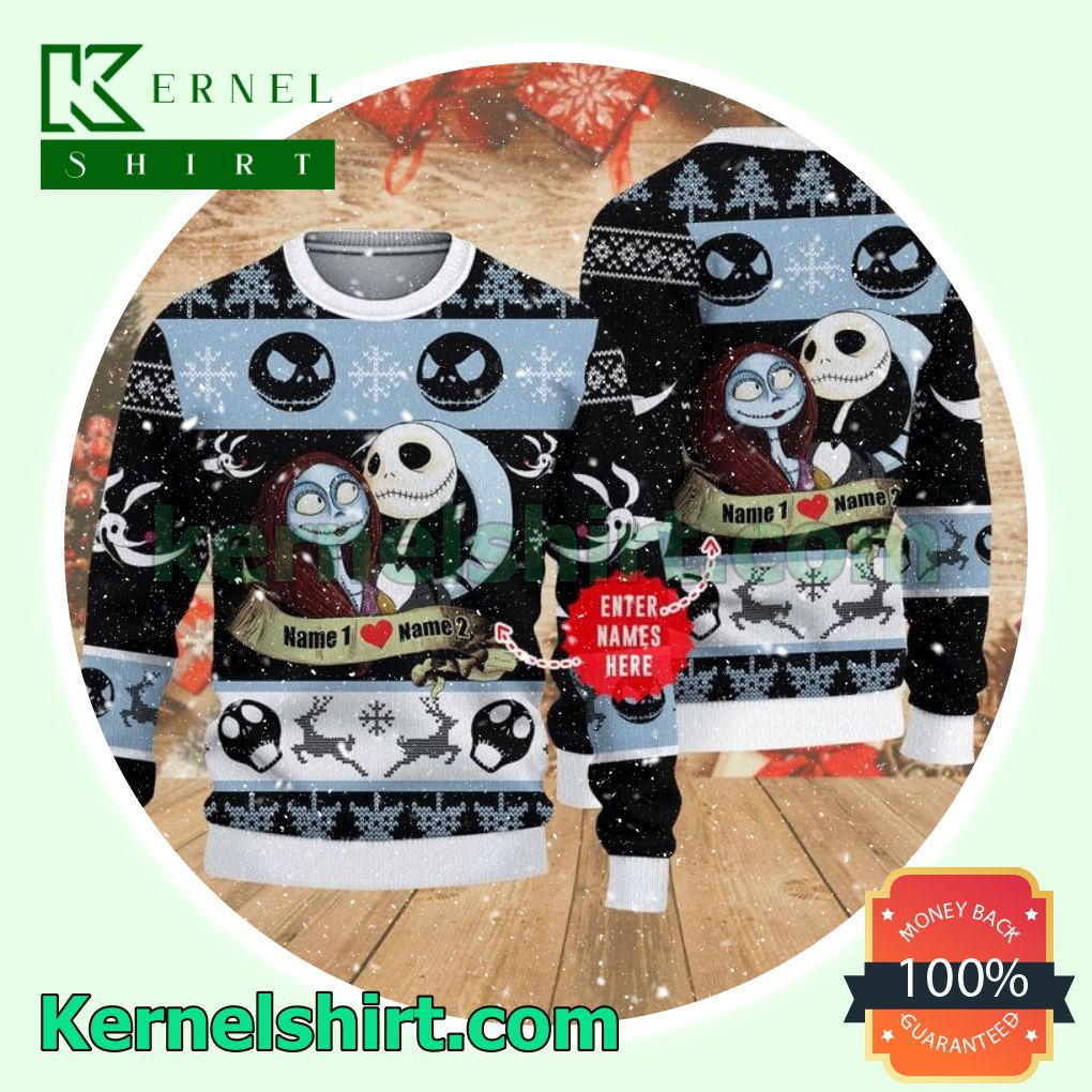 Personalized Couple Jack And Sally Xmas Knitted Sweater