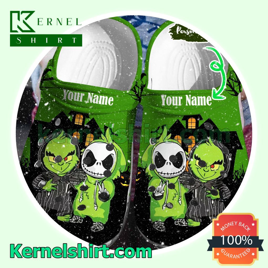 Personalized Grinch And Jack Skellington Clogs Shoes Slippers Sandals