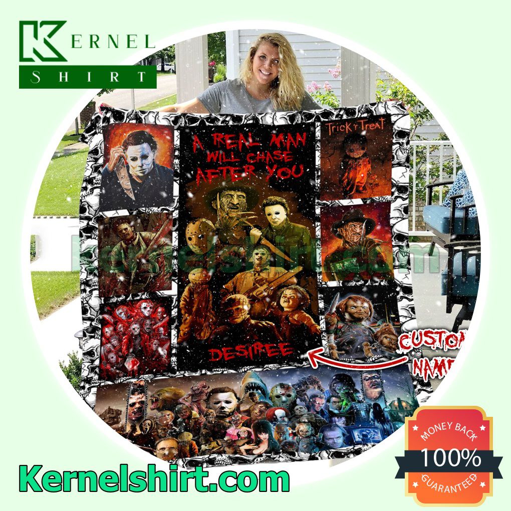 Personalized Horror Movies A Real Man Will Chase After You Sherpa Fleece Throw Blanket