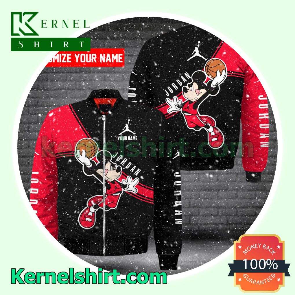 Personalized Jordan Mickey Mouse With Ball Black And Red Varsity Jacket Coat Outwear