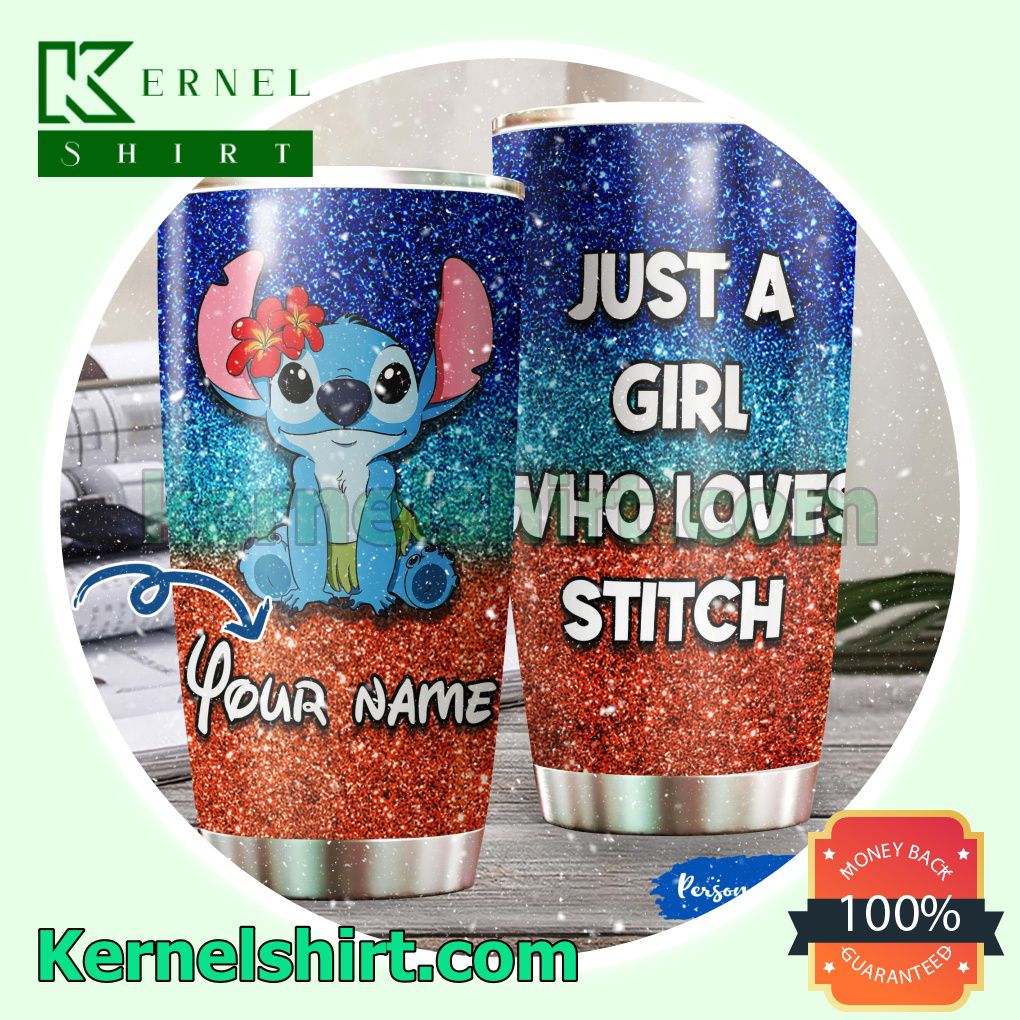 Personalized Just A Girl Who Love Stitch Glitter Tumbler Cup