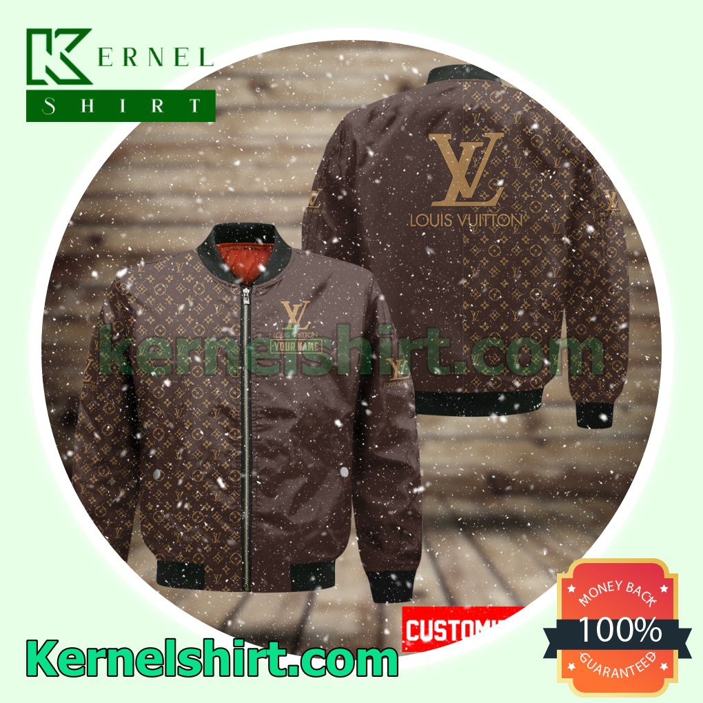 Personalized Louis Vuitton Half Monogram On The Right Dark Brown Varsity Jacket Coat Outwear