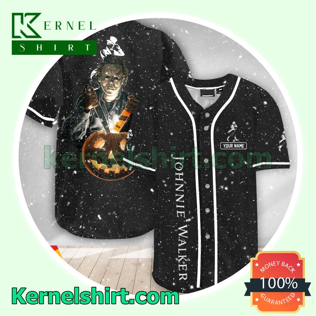 Personalized Michael Myers Pumpkin Johnnie Walker Custom Baseball Jersey