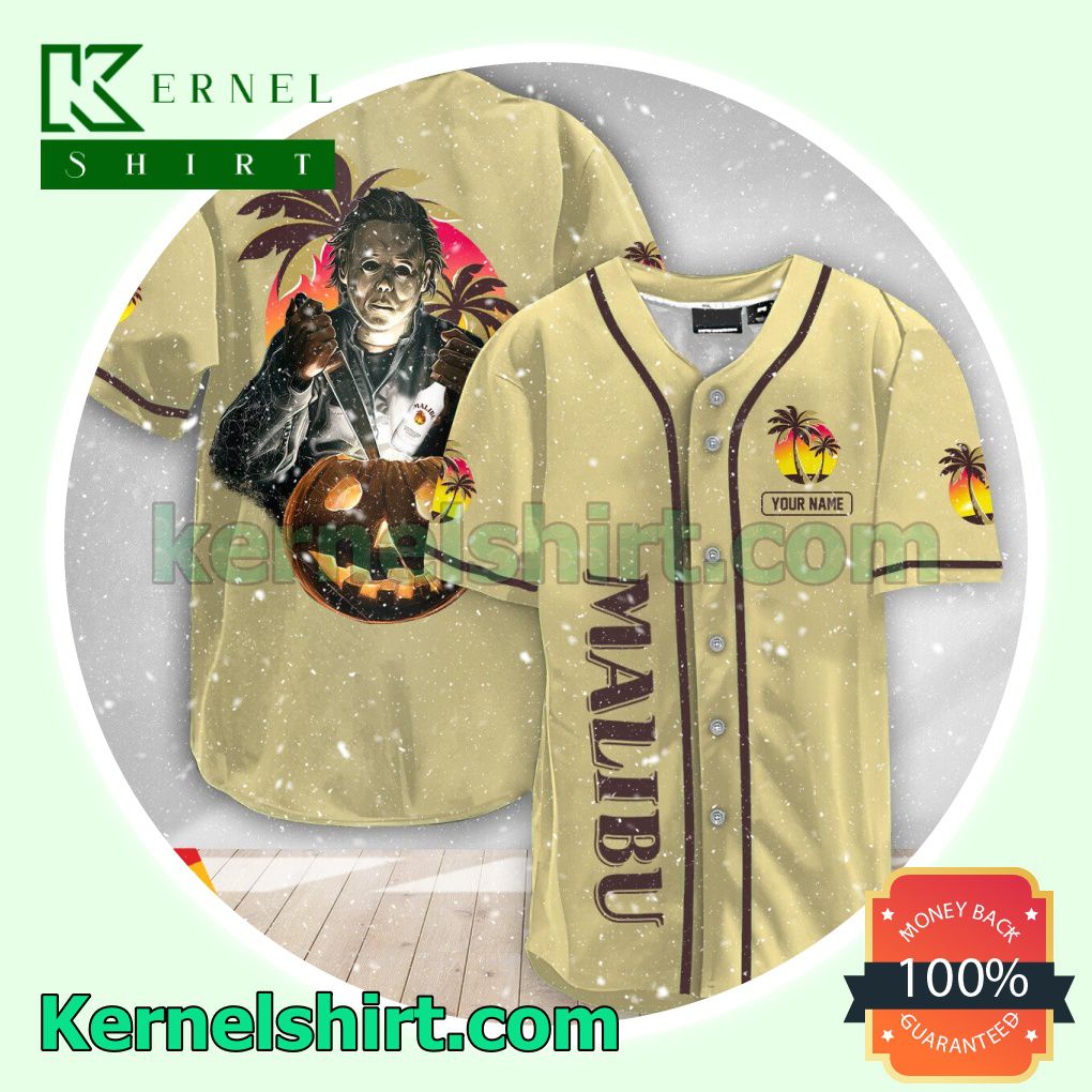 Personalized Michael Myers Pumpkin Malibu Rum Custom Baseball Jersey