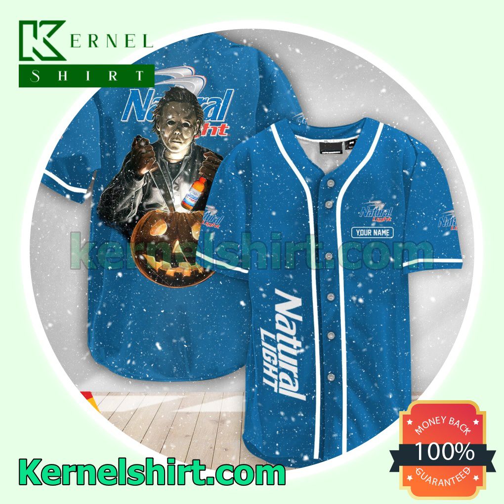 Personalized Michael Myers Pumpkin Natural Light Custom Baseball Jersey